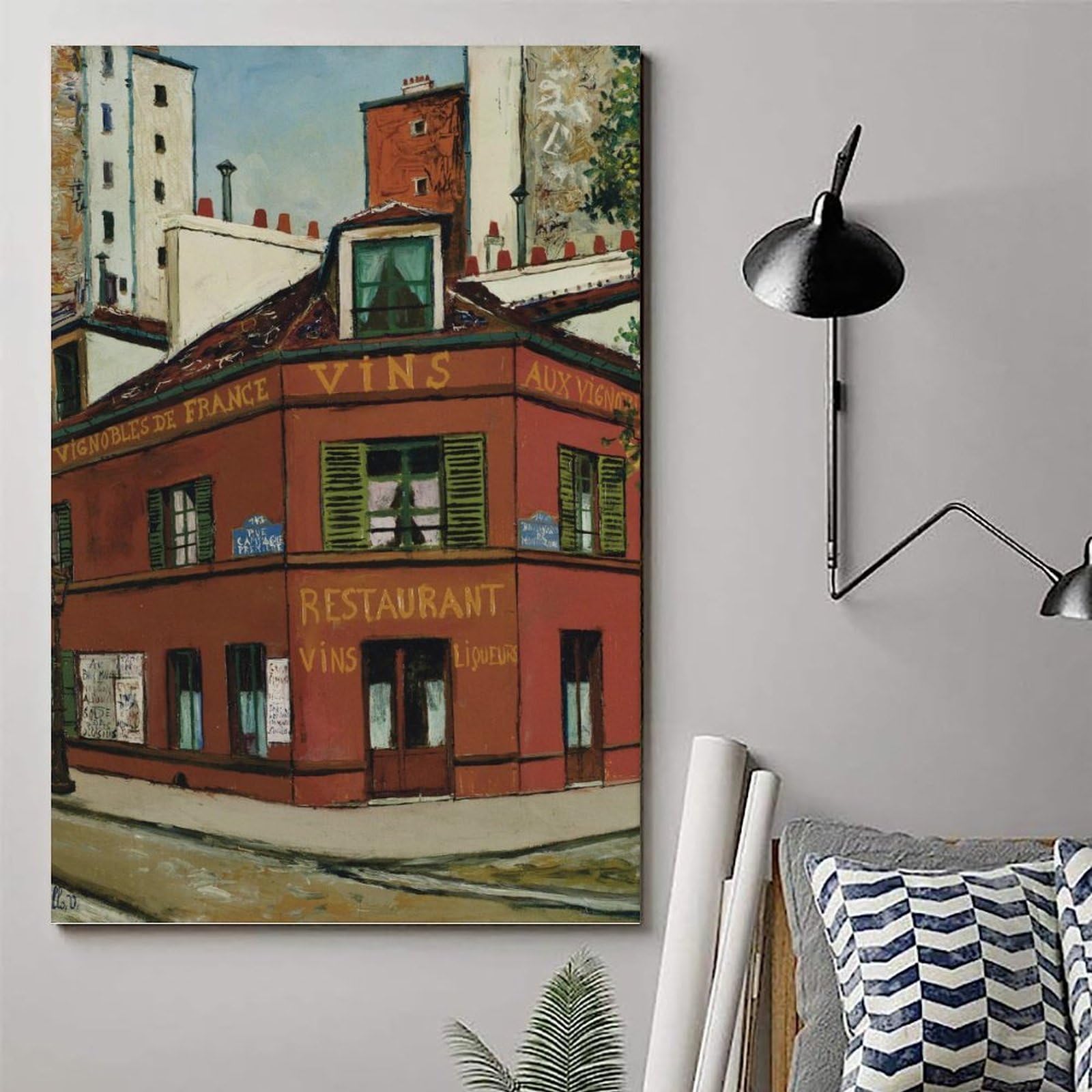 The Restaurant Aux Vignobles De France by Maurice Utrillo- Impresiones en Lienzo Modernas, Cuadros Decorativos Para Habitaciones de Niños o Niñas, Murales Para Salón Y Pinturas Con Motivos Festivales