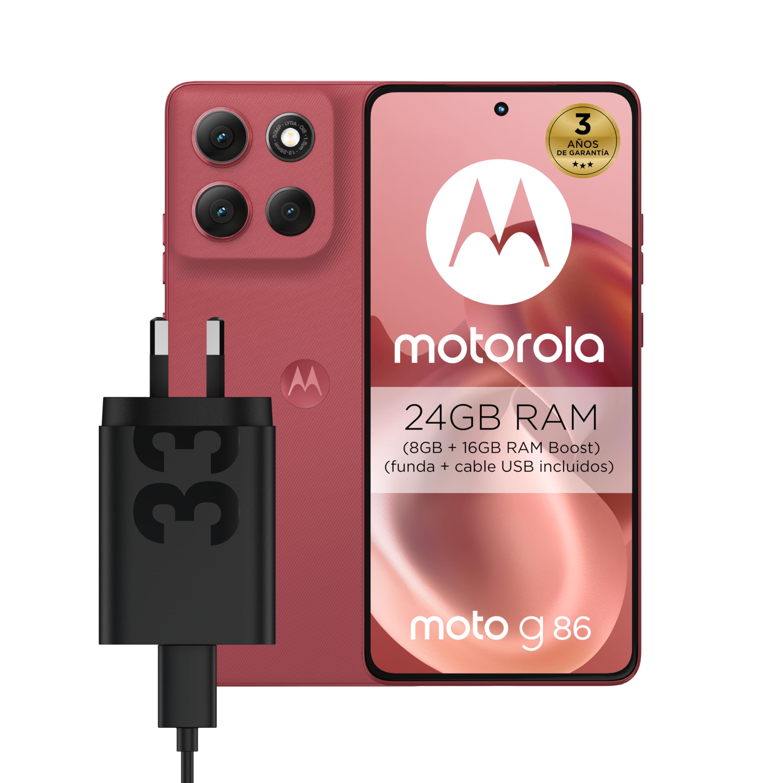 Motorola Moto G86 5G, Smartphone, 24GB (8GB+16GB RAM Boost)/256GB Chrysanthemum, con Cargador Rápido TurboPower 33W