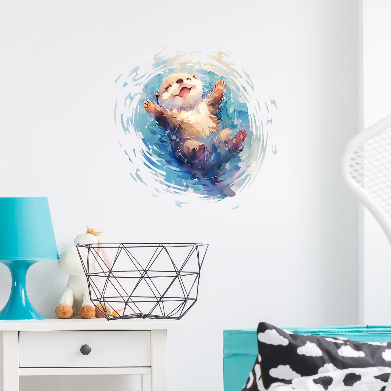 Calcomanía de pared de nutria de dibujos animados flotando en el agua, calcomanía de pared extraíble para despegar y pegar, decoración de pared para niños, bebés, aula, preescolar, baño, sala