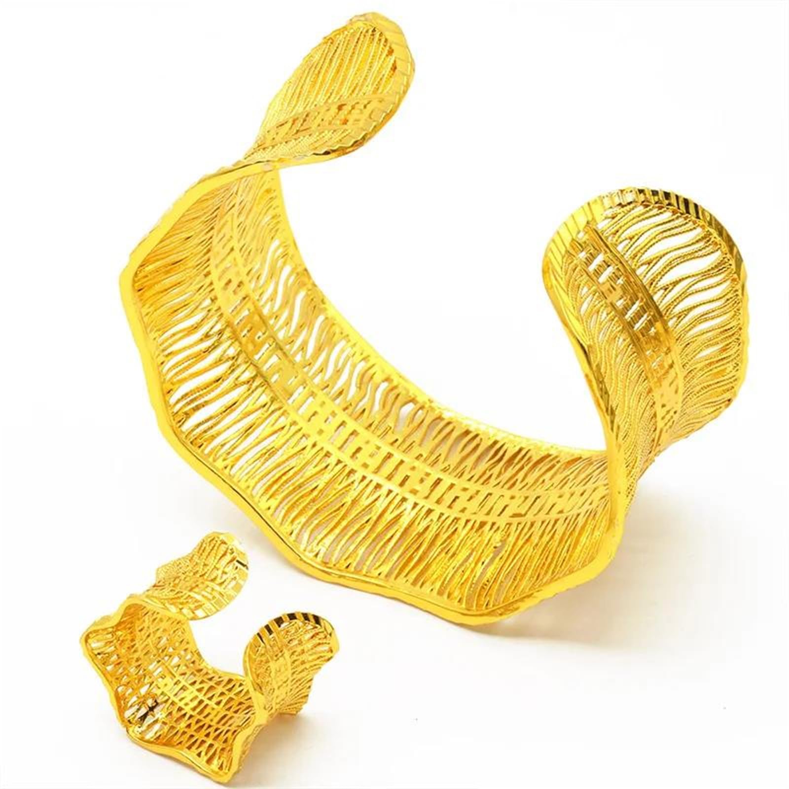 MOCHAMIK Blumen-Kupfer-Manschettenarmband mit 24-Karat-Goldbeschichtung für Damen. EIN klassischer, Verstellbarer Armreif für einen sandgoldenen Look