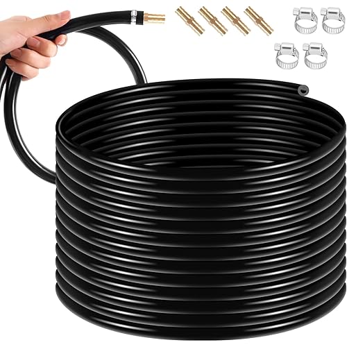 Self Sinking Aerator Hose, 100 Ft Weighted PVC Pond Aeration Tubing with 8 Stainless Steel Hose Clamps and 4 Copper Menders, 3/8 inch innner diameter, Weighted Air Hose for Pond Aerator (100 feet)