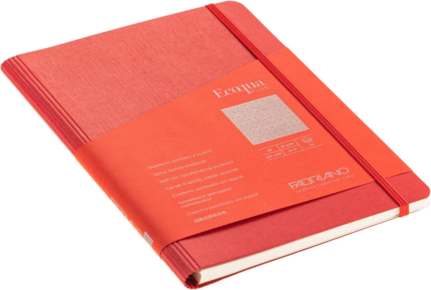 Fabriano Ecoqua Plus Hidden Spiral-Bound Notebook, 5.8" x 8.3", A5, Dotted, Red