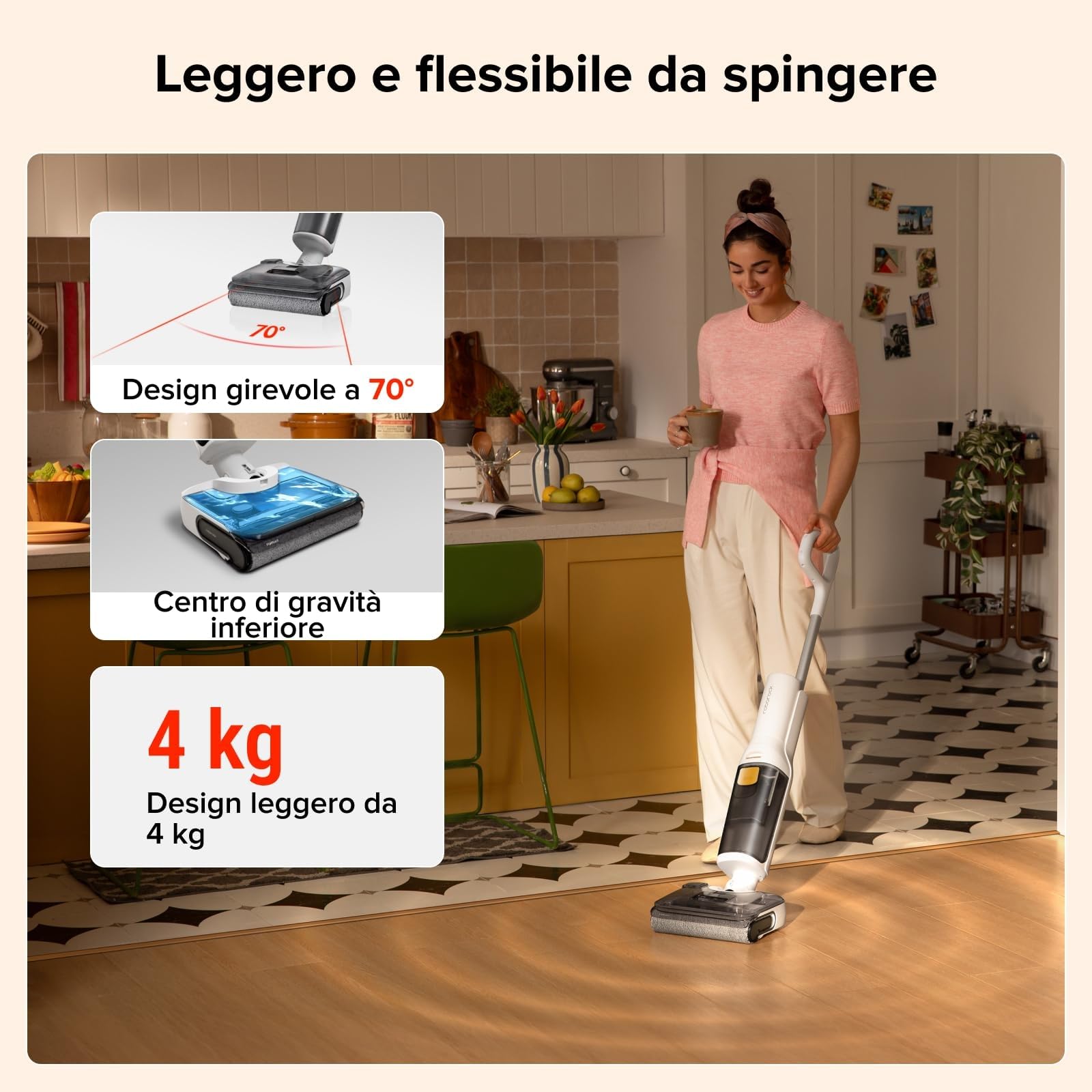 roborock F25 GT Aspirapolvere e Lavapavimenti Senza Fili, Pulizia Completa 20 kPa, Autopulizia ad Alta Temperatura fino a 90 °C, Inclinazione 180°, Pulizia a Doppio Bordo per Pavimenti
