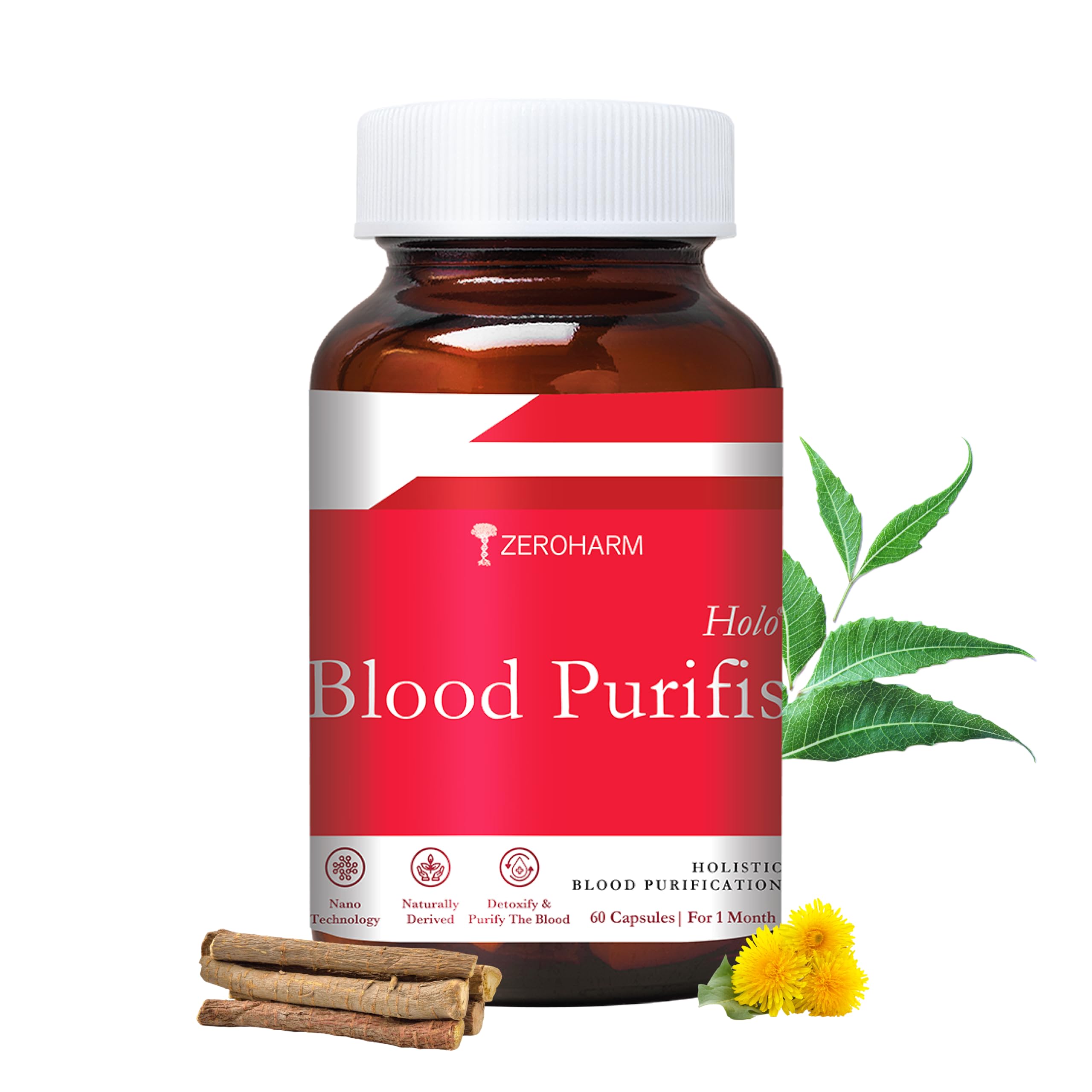 Zeroharm Blood Purifis | Plant-Based Detox Formula | Supports Healthy Blood Purification & Skin Health | Promotes Immune Function & Reduces Inflammation | 60 Capsules (1 Pack)