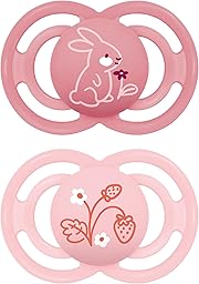 MAM Perfect Double Pack 6+ Months Soothers (Set of 2), MAM 6-16 Months Silicone Dummy for Healthy Oral Development, 2 Baby Accessories Kit with Sterilizer Dummy Holder, Pink