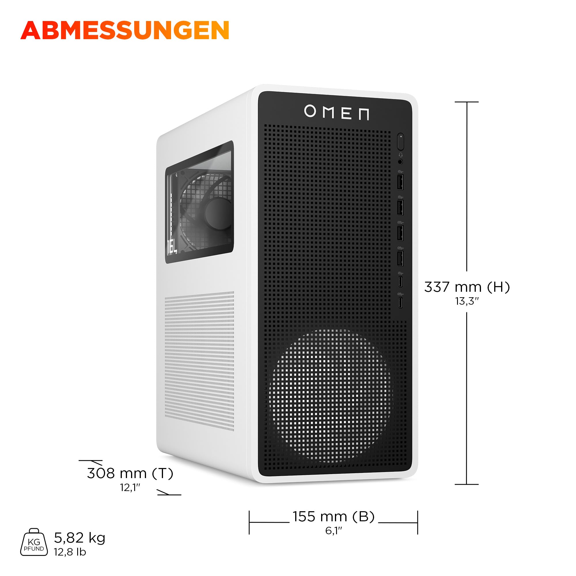 Omen 16L Gaming Desktop PC, Intel Core Ultra 5 225F, 16 GB DDR5 RAM, 1 TB SSD, NVIDIA GeForce RTX 5060 Ti, Windows 11 Home, RGB-Beleuchtung, Weiß