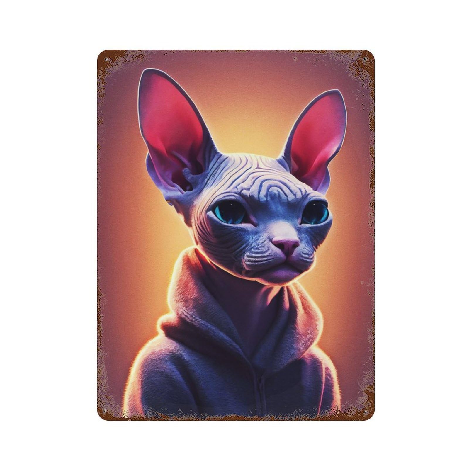 Cute Sphynx Weathered Tin Sign 15.7"x11.8", Retro Wall Decor for Pub, Kitchen And Man Cave Decor