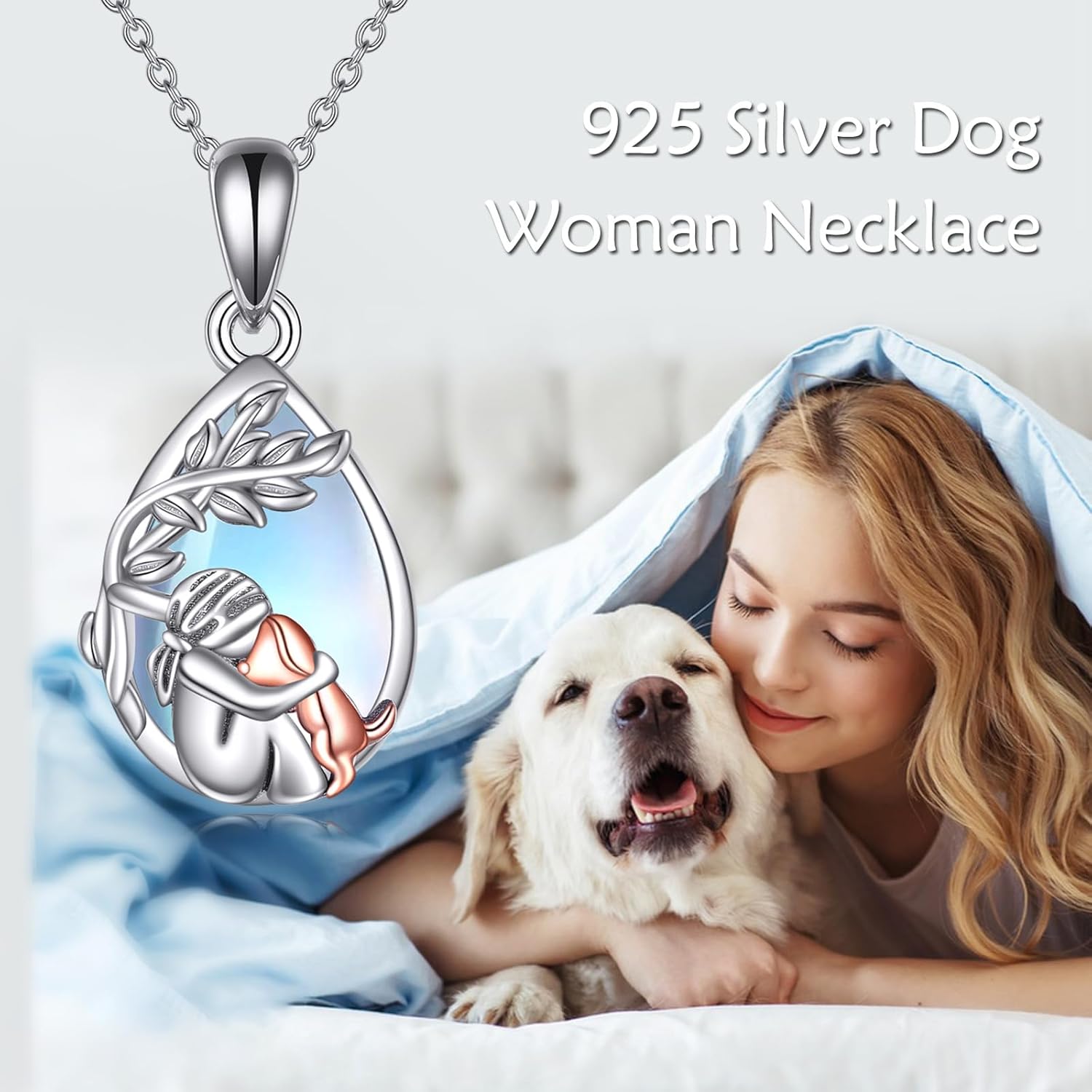 YFN Dog Pendant Necklace Sterling Silver Keepsake Dogs Lover Memorial Gifts for Women, Moonstone/Turquoise/Larimar Necklace Jewelry
