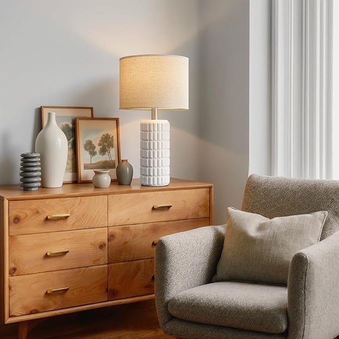 Lámpara de Mesa Cerámica Moderna Blanca, Set de 2, 23 pulgadas miniatura 4