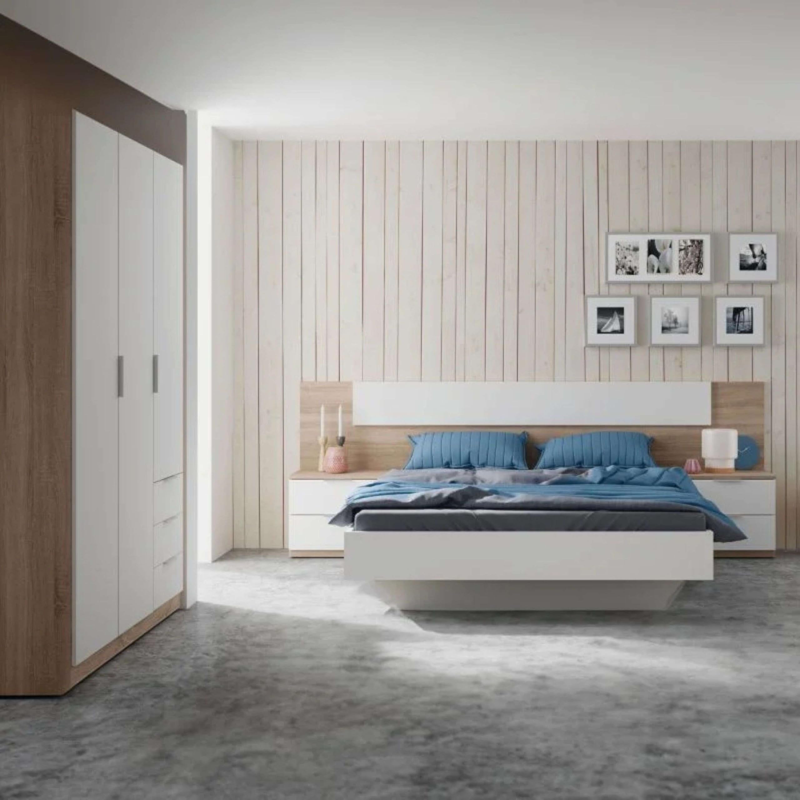 Miroytengo Pack Muebles Dormitorio Estilo Nórdico para Camas 150 cm (Cabezal+2 Mesitas+Armario)