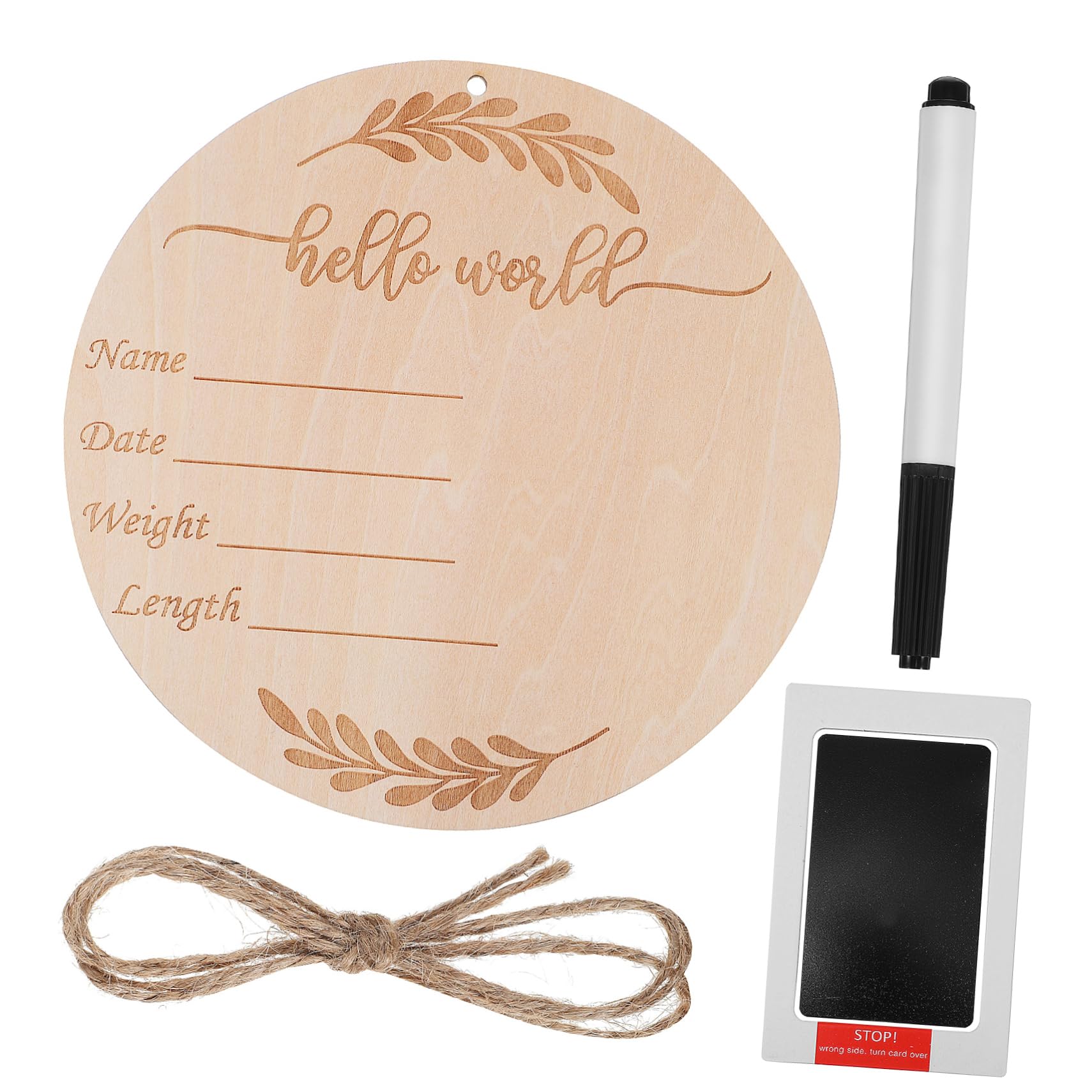 GALPADA 1 Set Milestone Card Wooden Birth Announcement Sign with Ink Pad Pen Lanyard for Newborn Monthly Milestones and Photography Safe Easy to Use