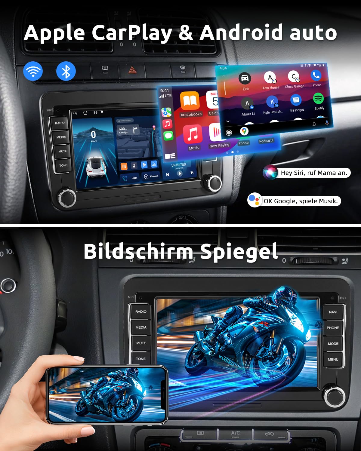 ESSGOO 4+64G Android 15 Wireless CarPlay Android Auto Autoradio Für VW Golf MK5 MK6 Polo Caddy Passat Seat RCD330 RCD360,Bluetooth Radio mit 7 Zoll Touch Screen FM RDS GPS Navi WiFi + AHD Kamera