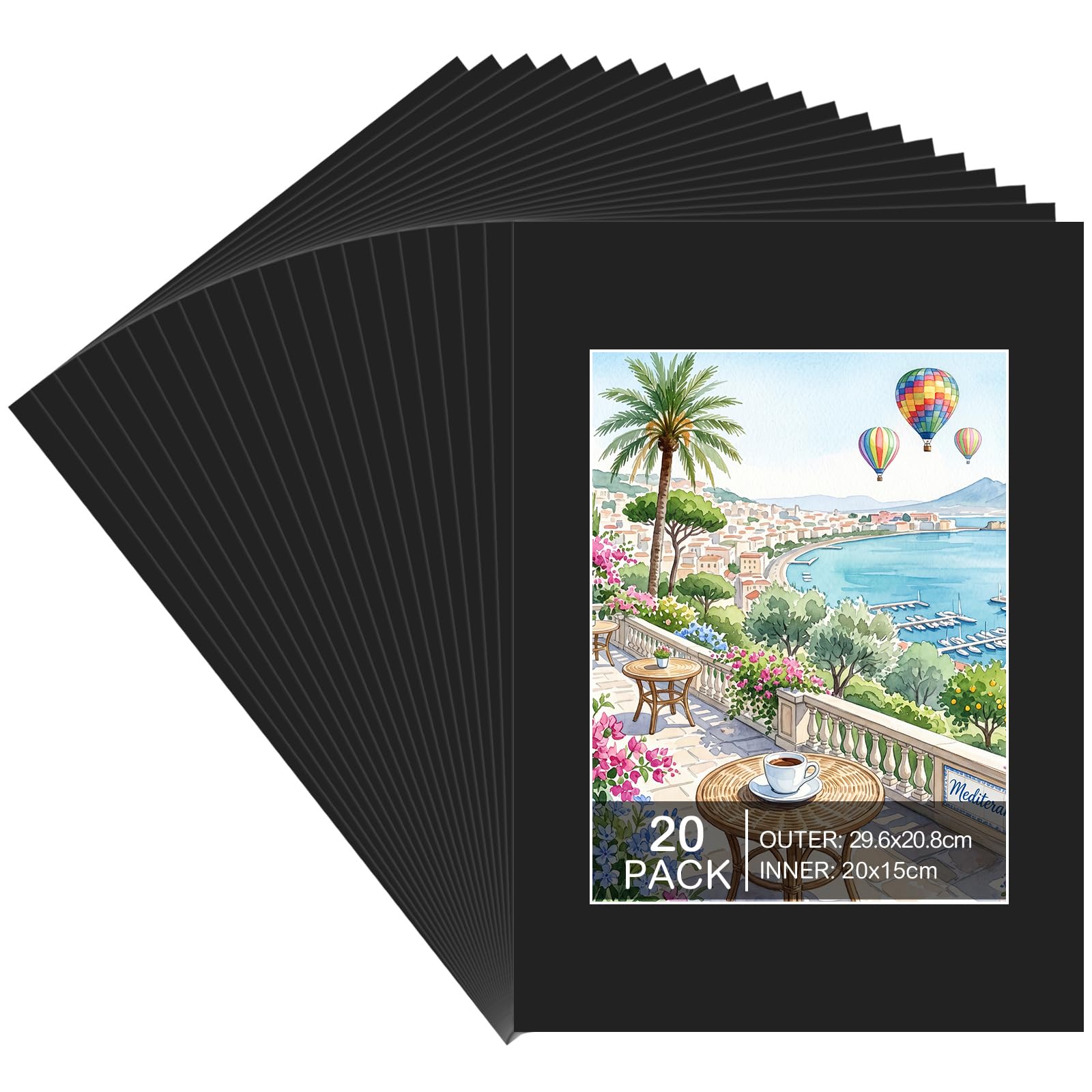 20 Packs Black Picture Mounts, A4 Inch Photo Mounts Frame Mounts for 8x6 Inch Pictures for Photos, Prints, Paintings, Artworks