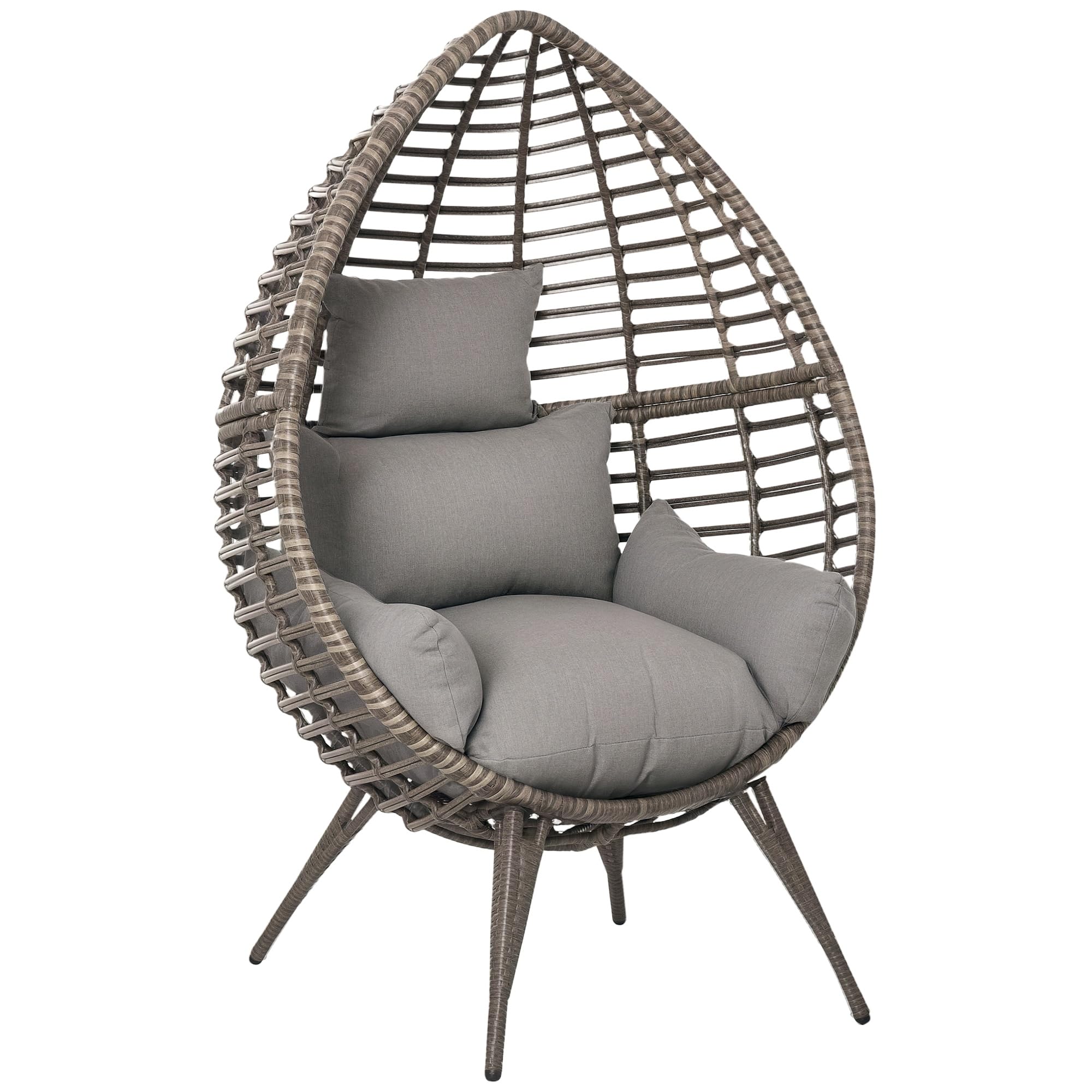 Outsunny Garden Egg Chair Teardrop Outdoor PE Rattan Chair Mixed Grey | Full-body Padded Cushion
