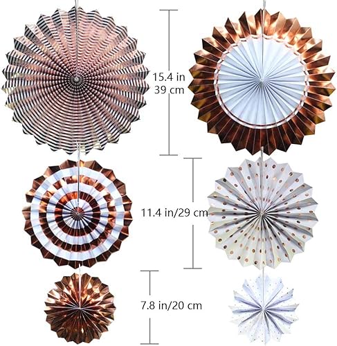 Miniatura 2 de Abanicos de papel de oro rosa para bodas, cumpleaños, carnaval, decoración de fiesta de bienvenida, oro rosa, juego de 6