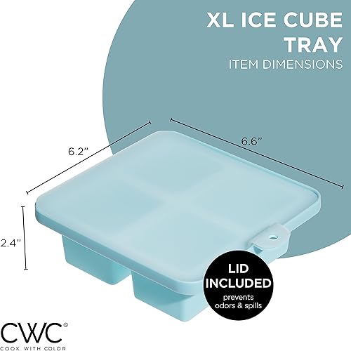 Miniatura 2 de COOK WITH COLOR Bandejas de silicona para cubitos de hielo, molde grande para hacer cubitos de hielo, cubos de hielo grandes con tapa para whisky,