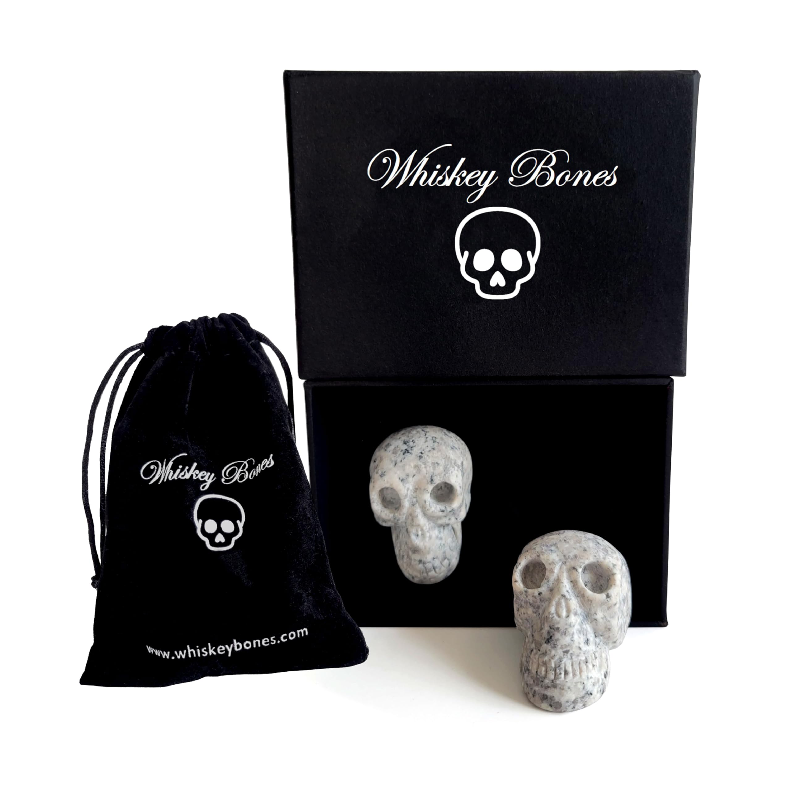Hand Carved Granite Whiskey Stone Skulls Set for Whiskey Lovers - Set of 2 Whiskey Stones for a Chilled Drink Every Time
