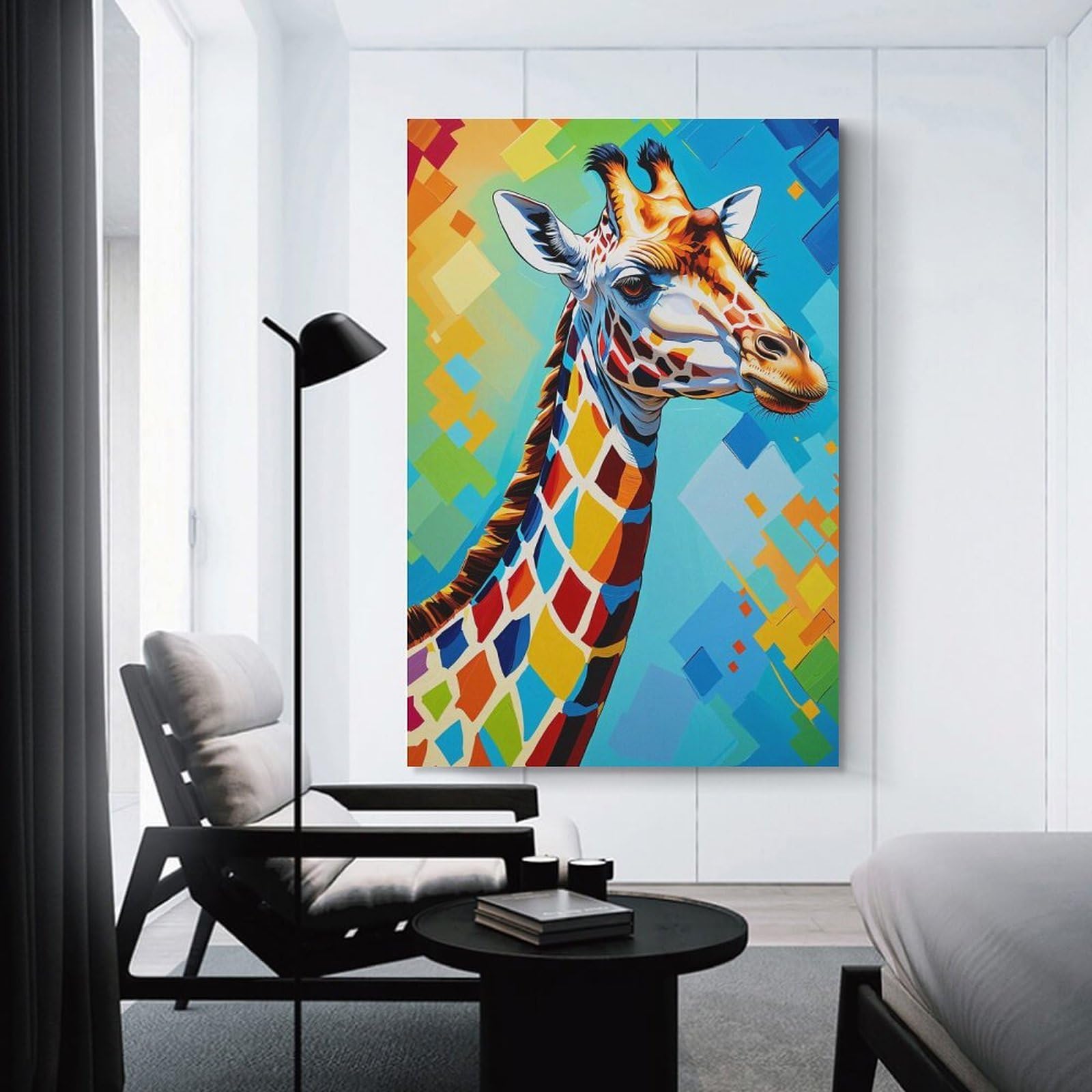 Junmoney Canvas Art Print Colorful Giraffe Portrait(4), 12x18inch(30x45cm), for Feature Walls in Flats Or Modern Rooms, Wall Decor Suited to Curated Displays