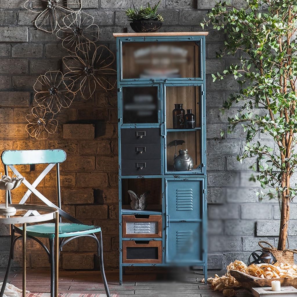 Sideboard Cabinet Retro Old Iron Industrial Style Living Room Bedroom Storage Cabinet Restaurant B&B Hotel Decoration High Cabinet Chest Sideboard Cabinet with Drawers