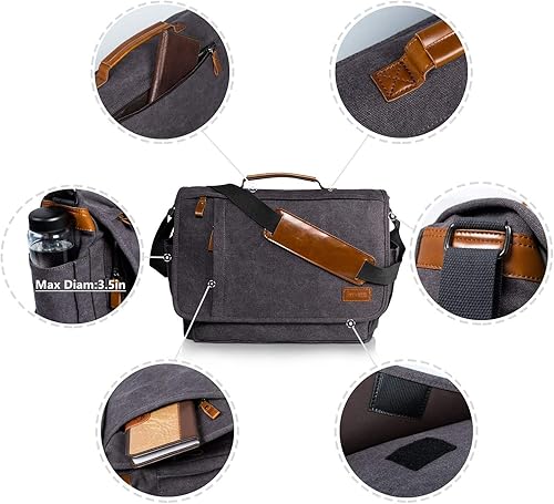 Miniatura 6 de Estarer mochila para laptop 15.6-17.3 pulgadas, de lona resistente al agua para trabajar o estudiar, gris