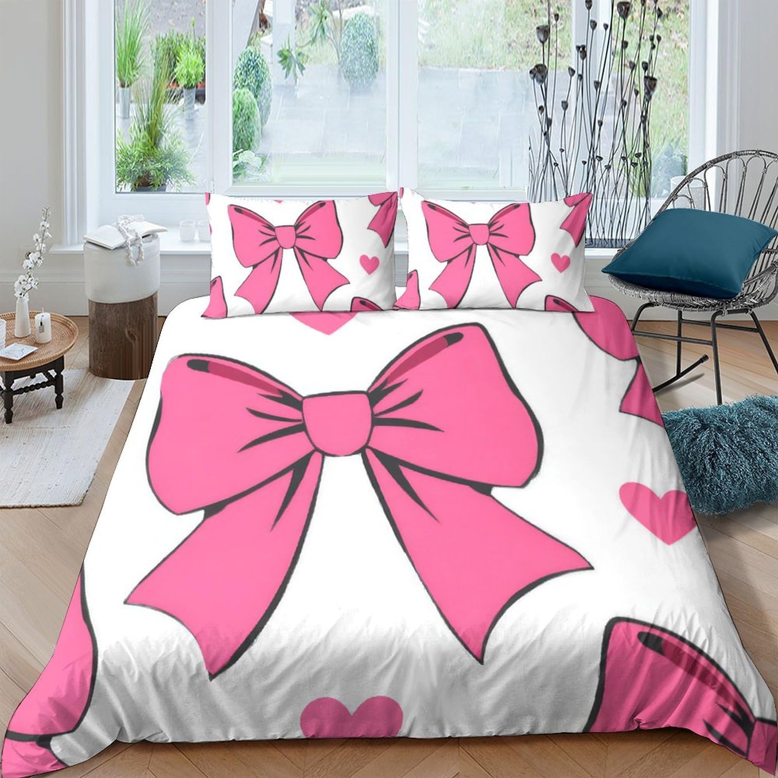 Ctjqhvkz Style-2 3D Printed Pink Bow Fitted Sheet Microfiber Soft Heart Bed Cover For Bedroom Guest Room Decor Machine Washable Single（135X200cm）