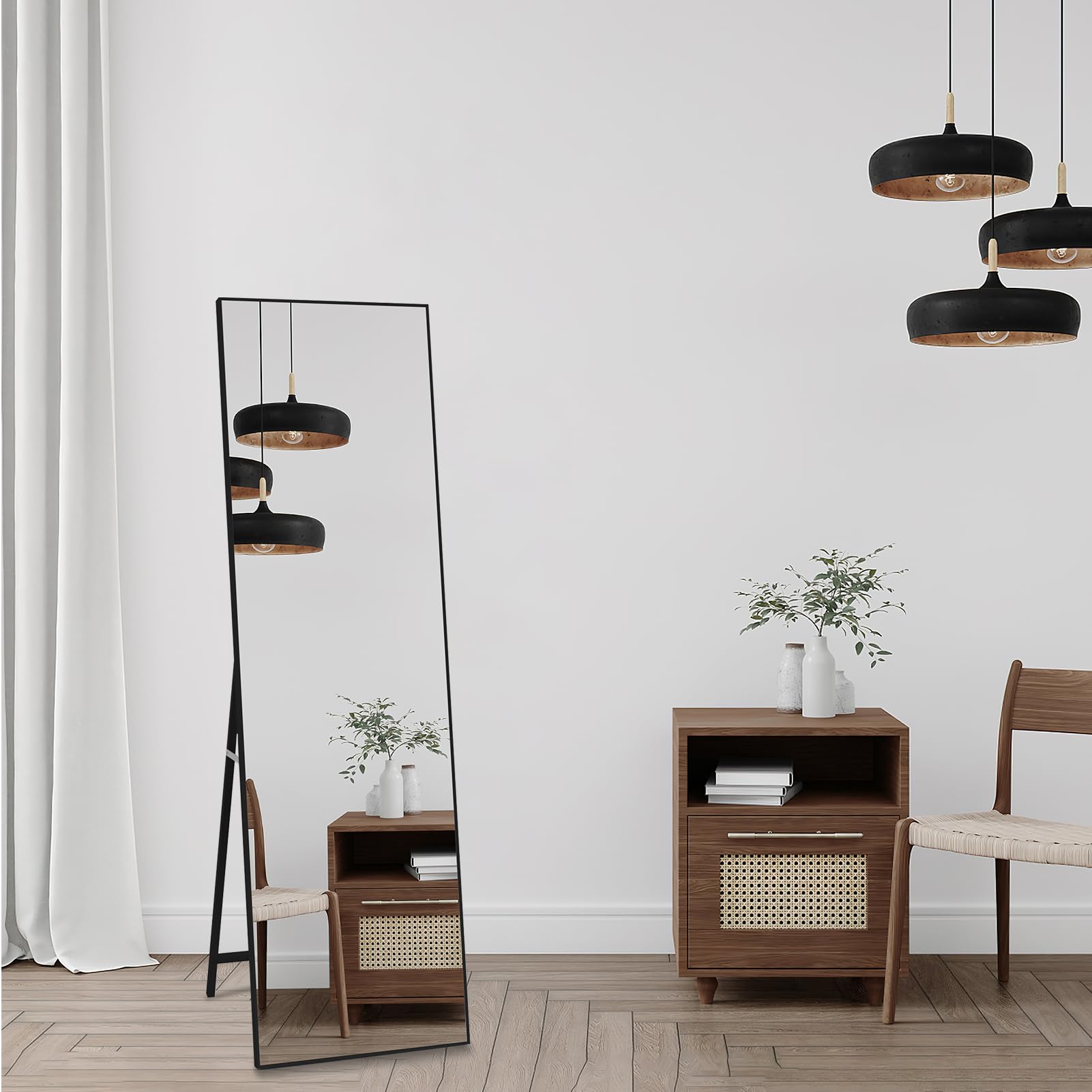 Vasemouh 165 x 60 cm Full Body Mirror, Changing Mirror with Black Frame