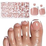 150PC Press on Toenails for Women Fake Toe Press on Nails French Tip Toe Nail Press ons with Sticky Tabs, 15 Size Fake Toenails Press ons Acrylic Toe Nail Tips Kit Pink Press on Toe Nails-B
