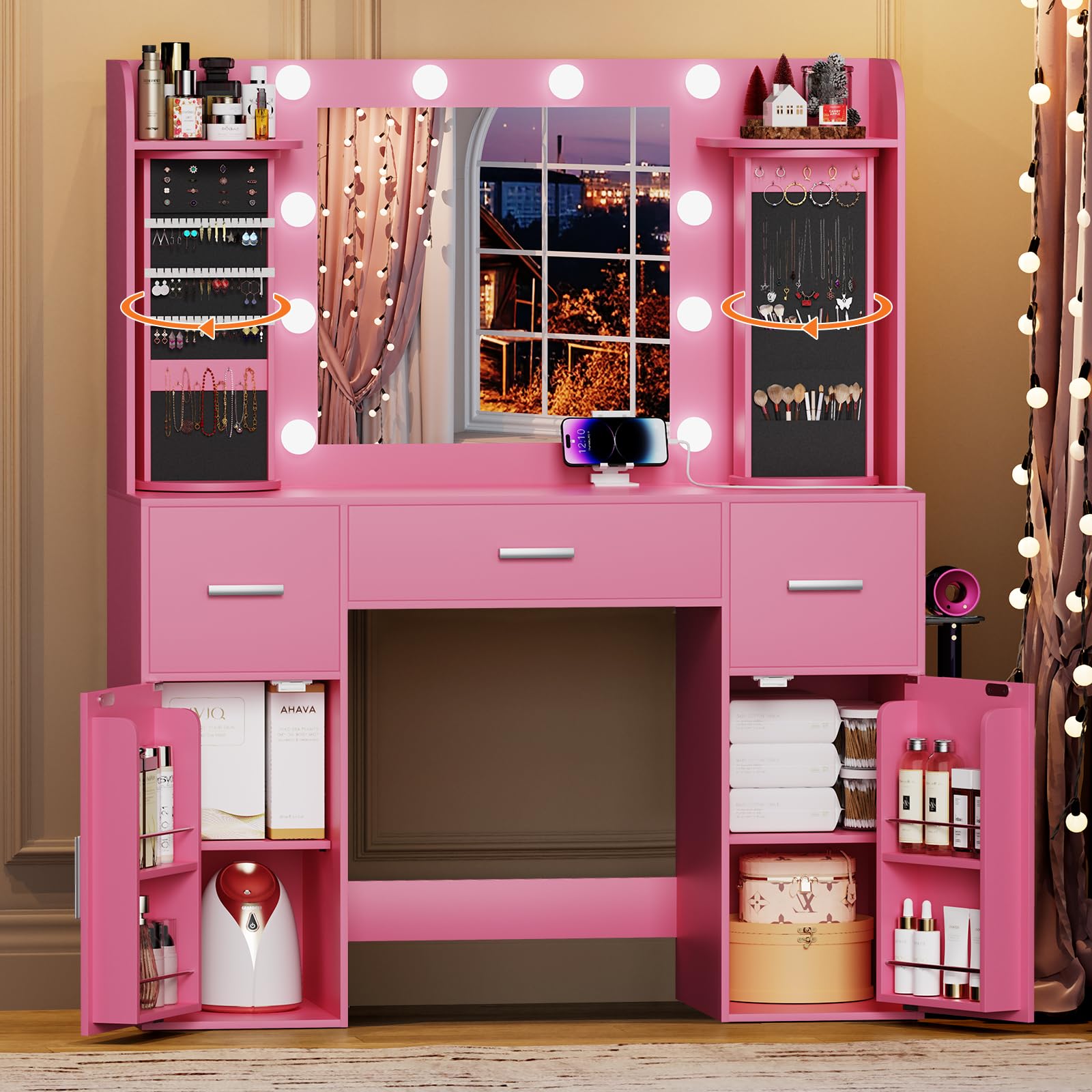 Amazon.com: EasyCom Vanity Desk with Rotating Jewelry Organizers