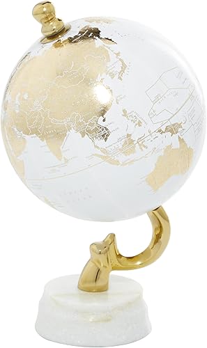 Miniatura 2 de Deco 79 Globo de aluminio con base de mármol, 6 "x 6" x 11", dorado