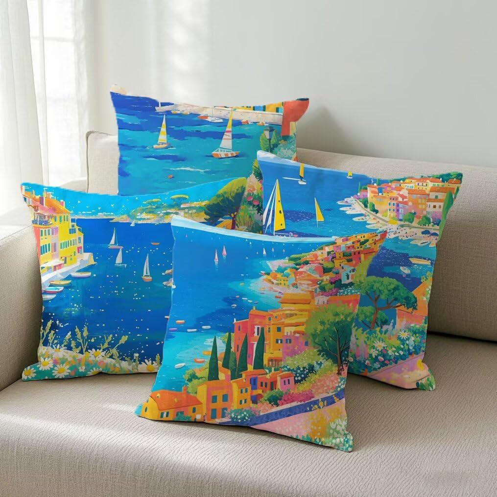 Fundas Cojines 45x45 cm Exterior Cojines Mar Fundas de Almohada Juego de 4, Cuadrados Funda Cojin Verano Almohadas con Cremallera, Sofa Cama Decorativos para Hogar, Jardín, Salón y Dormitorio Ym191