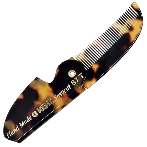 Kent 87T TY - Peine de bolsillo plegable hecho a mano para hombres, peine alisador de pelo de dientes finos para el cuidado diario del cabello,