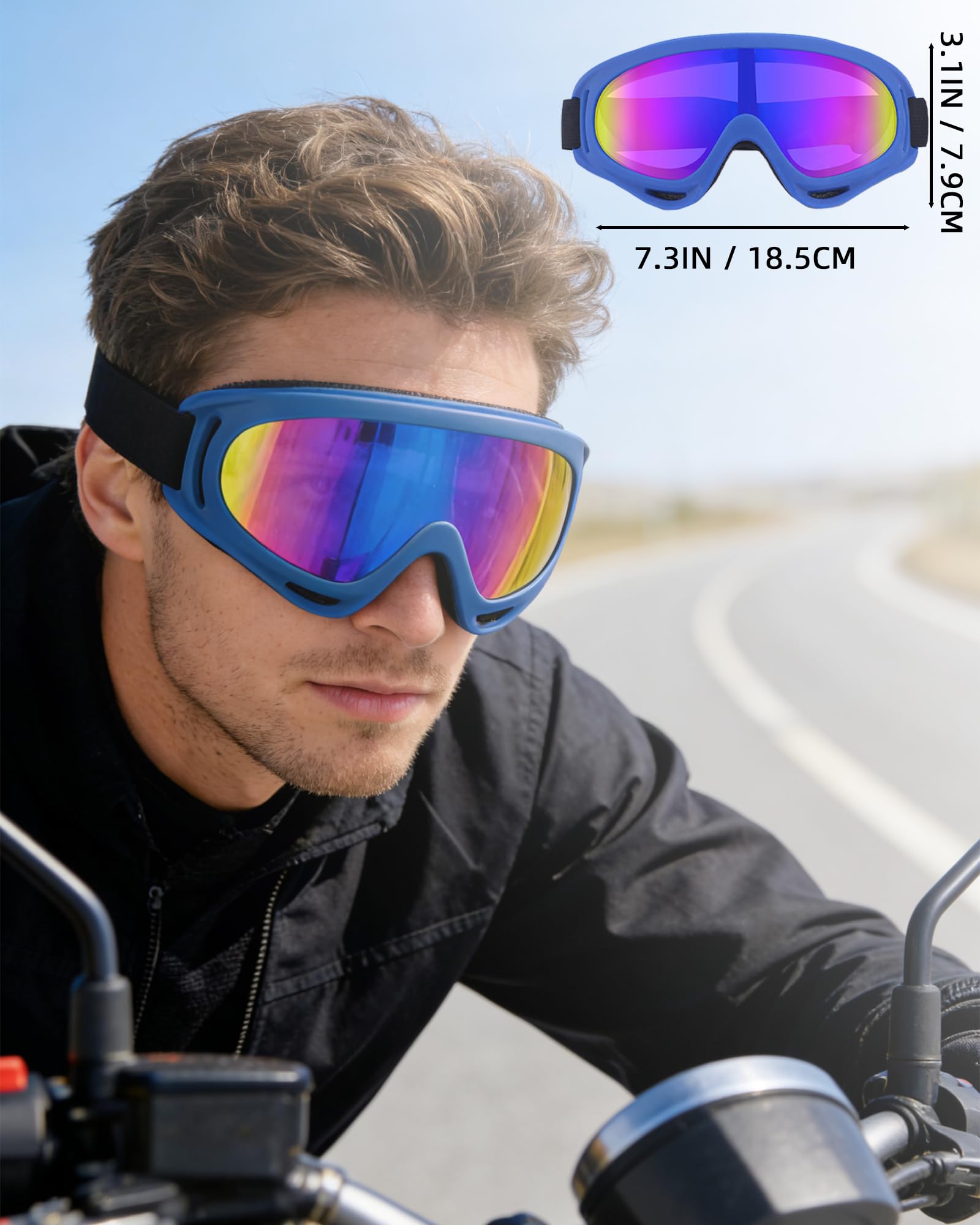 3 pary gogli motocyklowych, ochrona przed promieniowaniem UV, gogle narciarskie z 3-częściowym ochraniaczem na szyję, do jazdy przed kurzem i wiatrem