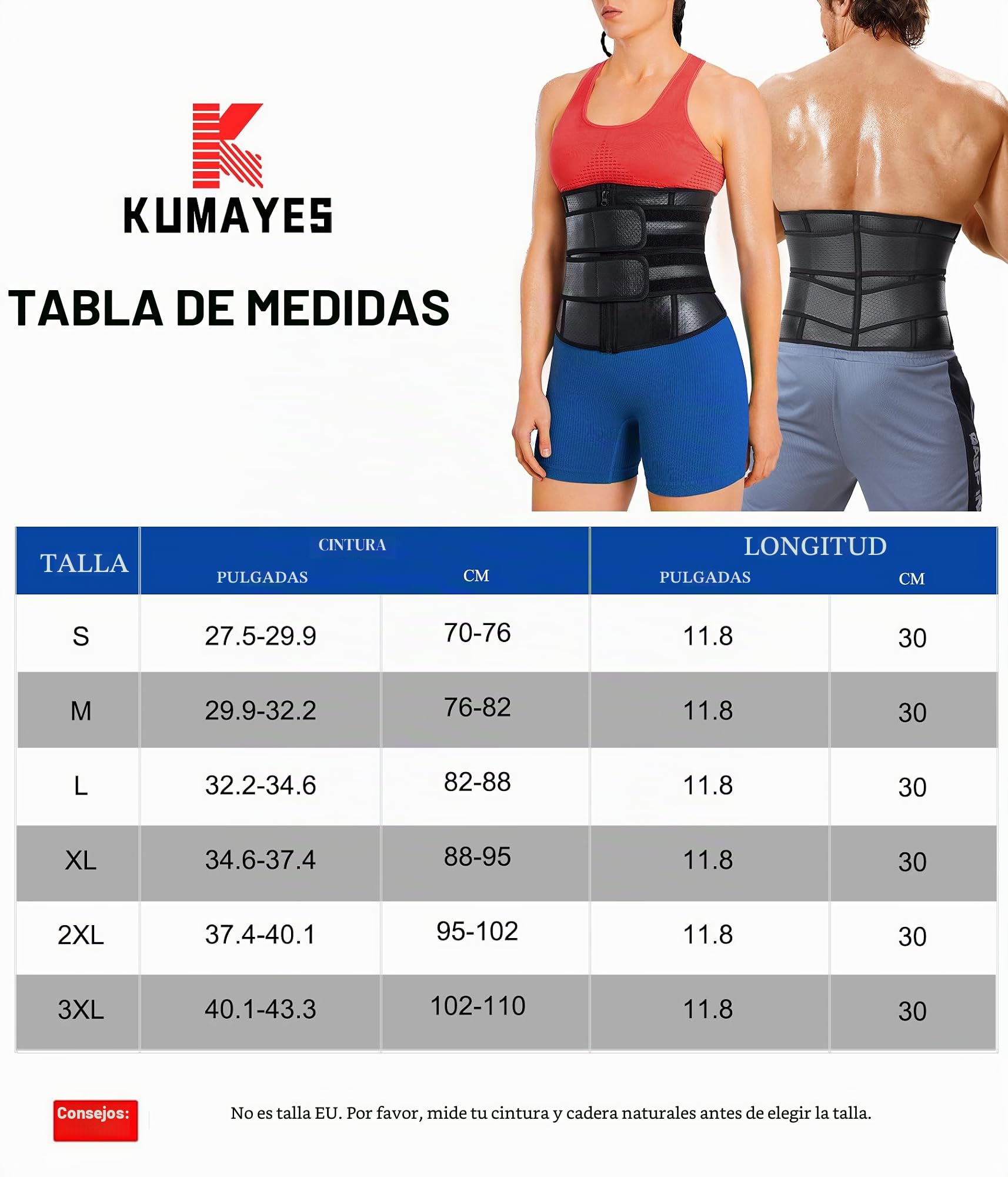 KUMAYES Fajas Reductoras adelgazantes Hombre Faja Lumbar Abdominal Cinturón Neopreno Sauna para Fitness Deporte