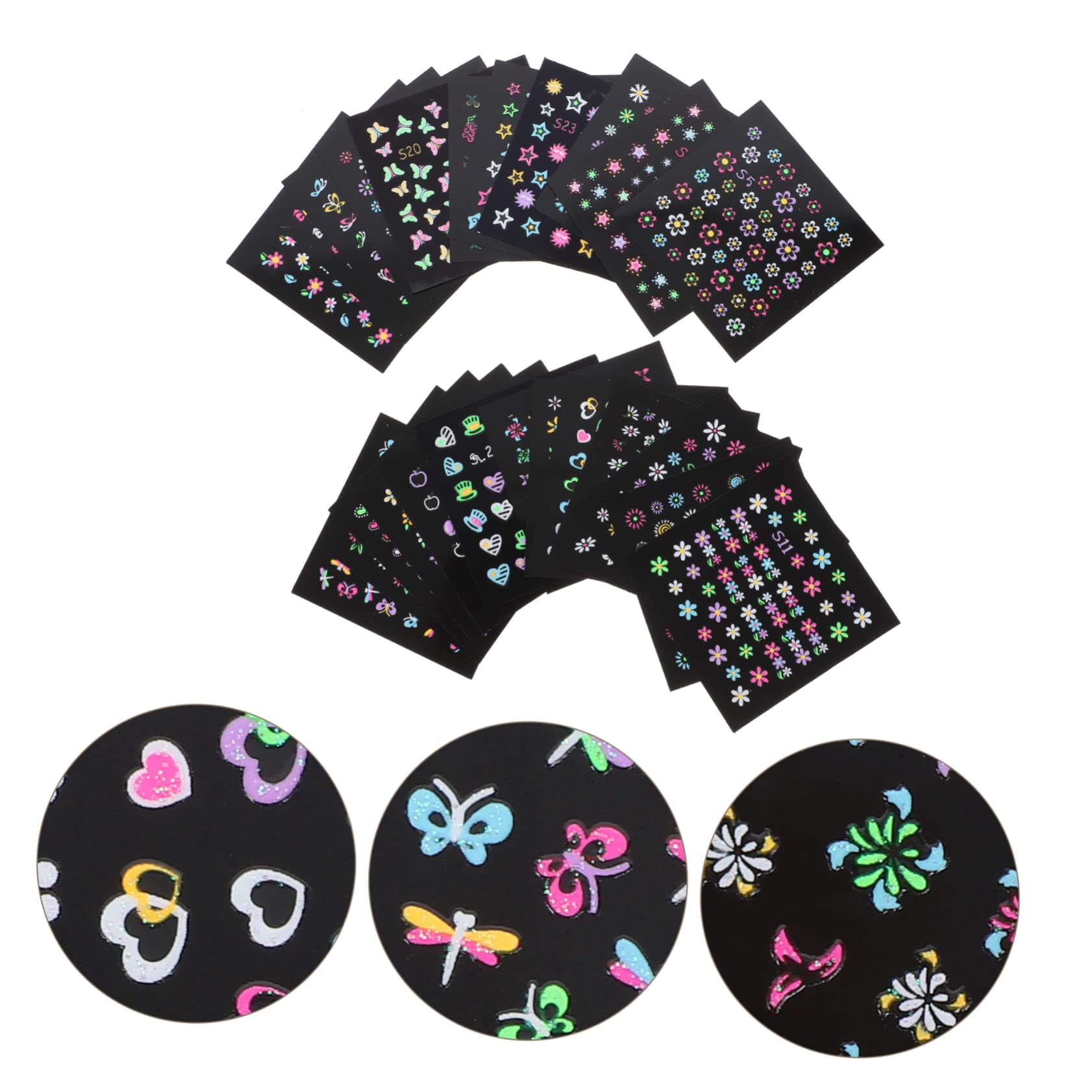 FOMIYES 4 Set Di Adesivi Per Nail Art Adesivi Fluorescenti Per Nail Art Set Di Adesivi Per Per Ragazze Decorazioni Per Manicure 10 Disegni 24 Fogli * 4