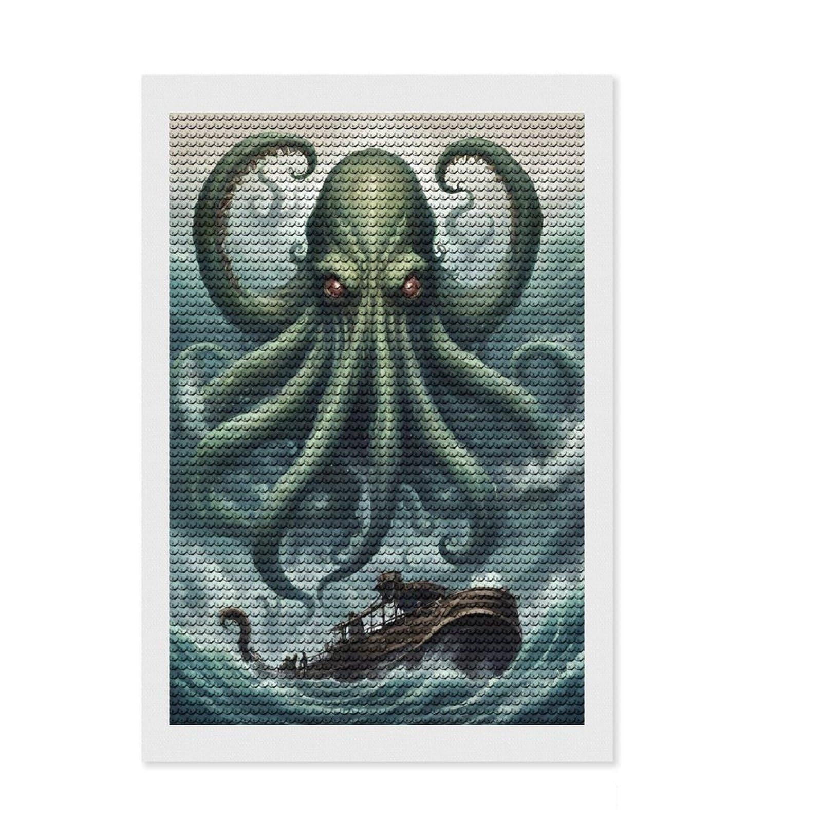 Junmoney Mythology Kraken Monster Diamond Painting Canvas Set 8"x12", Printed Canvas, Complete Accessories, Living Room Decor, for Craft Lovers