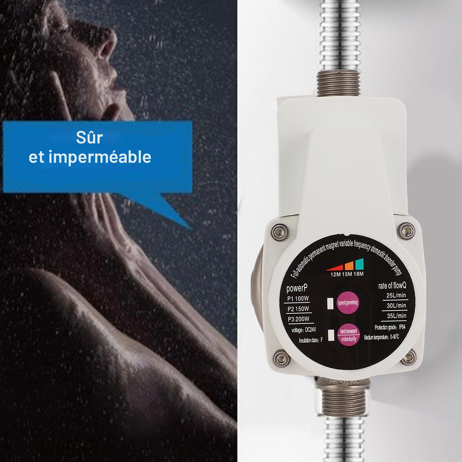 Pompe de Surpression D'eau, Silencieuse, 3 Vitesses, Économe en Énergie pour Robinets, Toilettes, Douches, Usage Domestique Automatique (Prise UE)