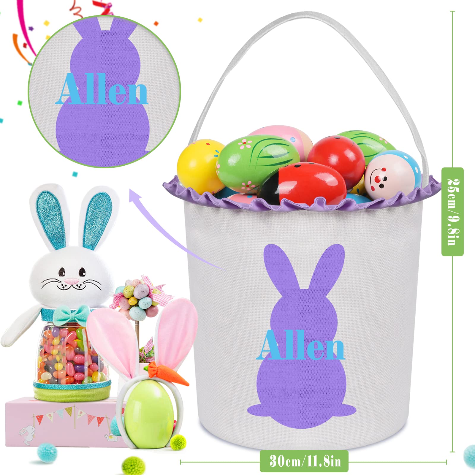 VAPCUFF Personalized Easter Basket for Boys & Girls - Green, Classic Style with Built-in Handle