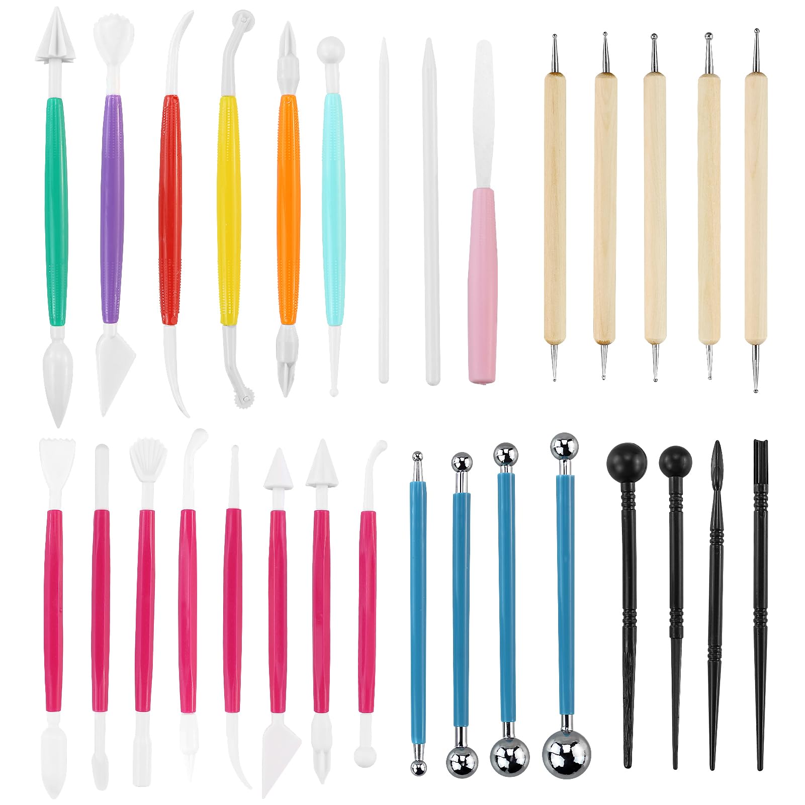 31 Pcs Cake Decorating Tool Set, Fondant Tool, Polymer Clay Tool, Modeling Clay Sculpting Tools Kits for Pottery Sculpture， Modelling Clay for Making Ceramics, Cakes and Other Handmade Creations