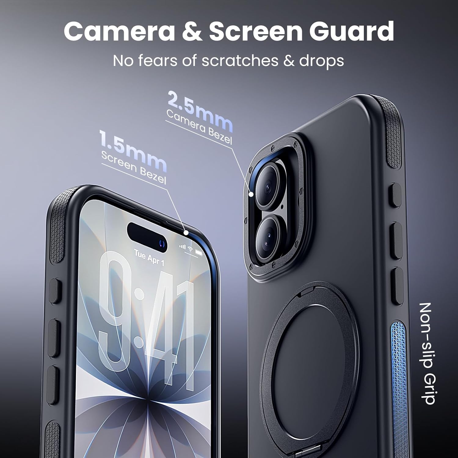 Strong Magnetic Case for iPhone 17 (6.3", 2025) with Stand, Drop-Proof Bumper Cover with Contrast Color Border, Military-Grade Drop Protection, Shockproof Slim Thin Cover,Black