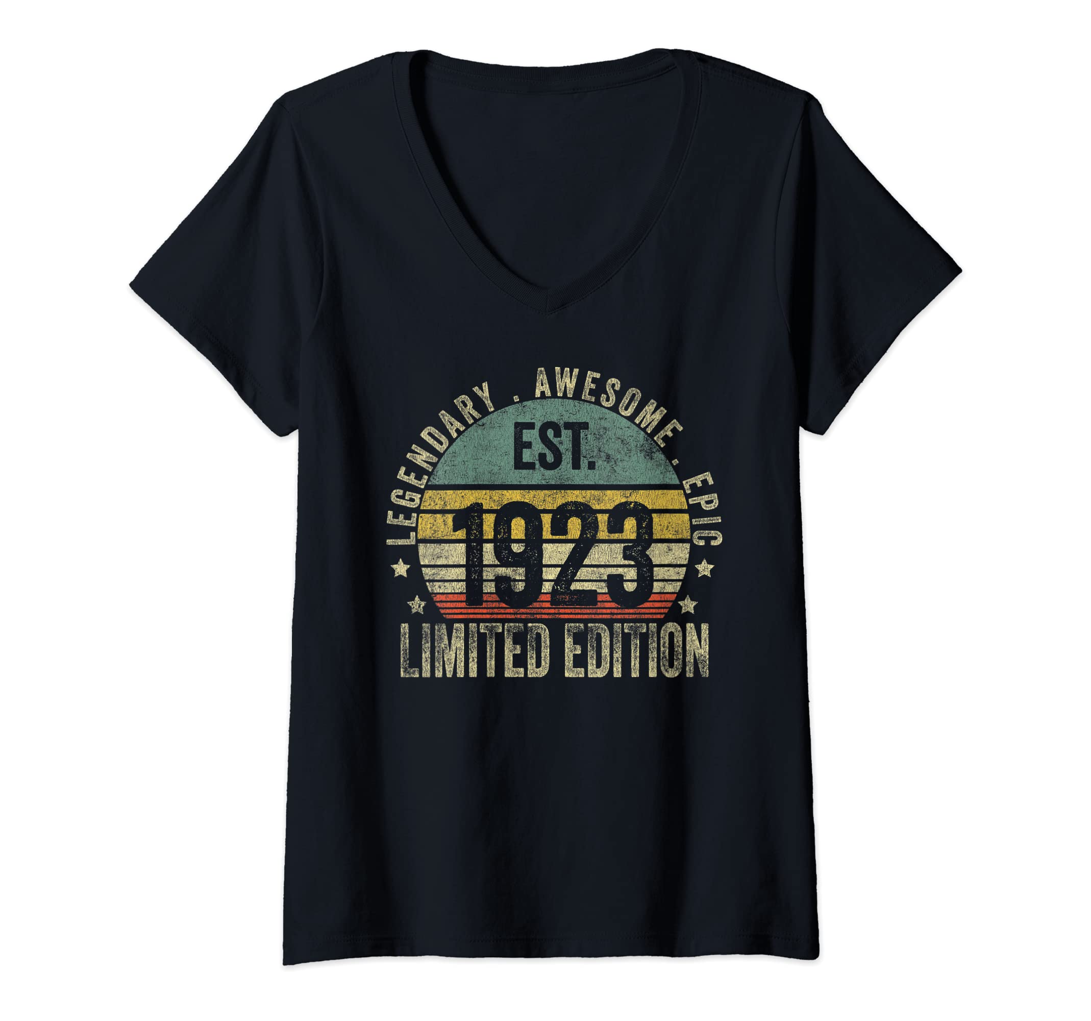 Womens 100th Birthday Vintage 100 Year Old Est 1923 Limited Edition V-Neck T-Shirt