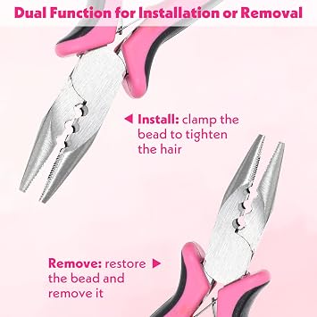 Micro Links Hair Extension Pliers, 3 Holes Mini Plier Extension Tool Nano Beads for Hair Extensions for Micro and Nano Ring Hairstyle Extensions Opener and Removal Tool (Pink)