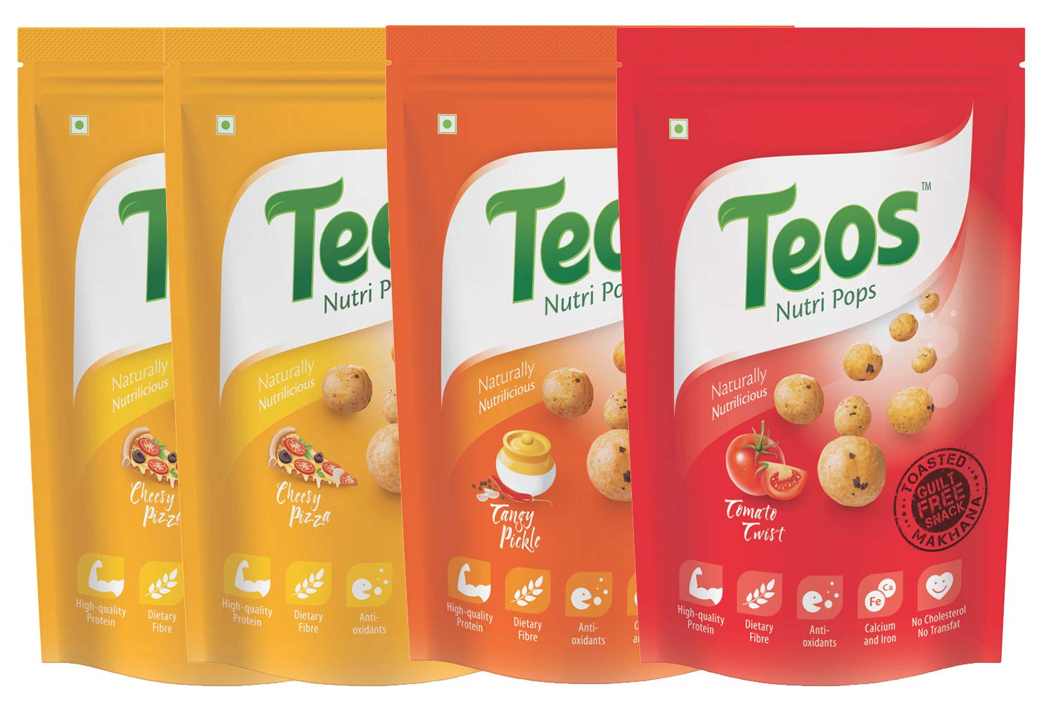 Teos Nutri Pops Roasted Makhana Snacks, Cheesy Pizza, Tangy Pickle & Tomato Twist, Tasty, Healthy & Crispy Munchies, Pack of 4, 260 g.-image-23