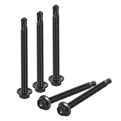 uxcell Tornillos autoperforantes de cabeza hexagonal de 2-12 pulgadas, 100 tornillos autorroscantes de chapa de acero inoxidable 410 para metal y