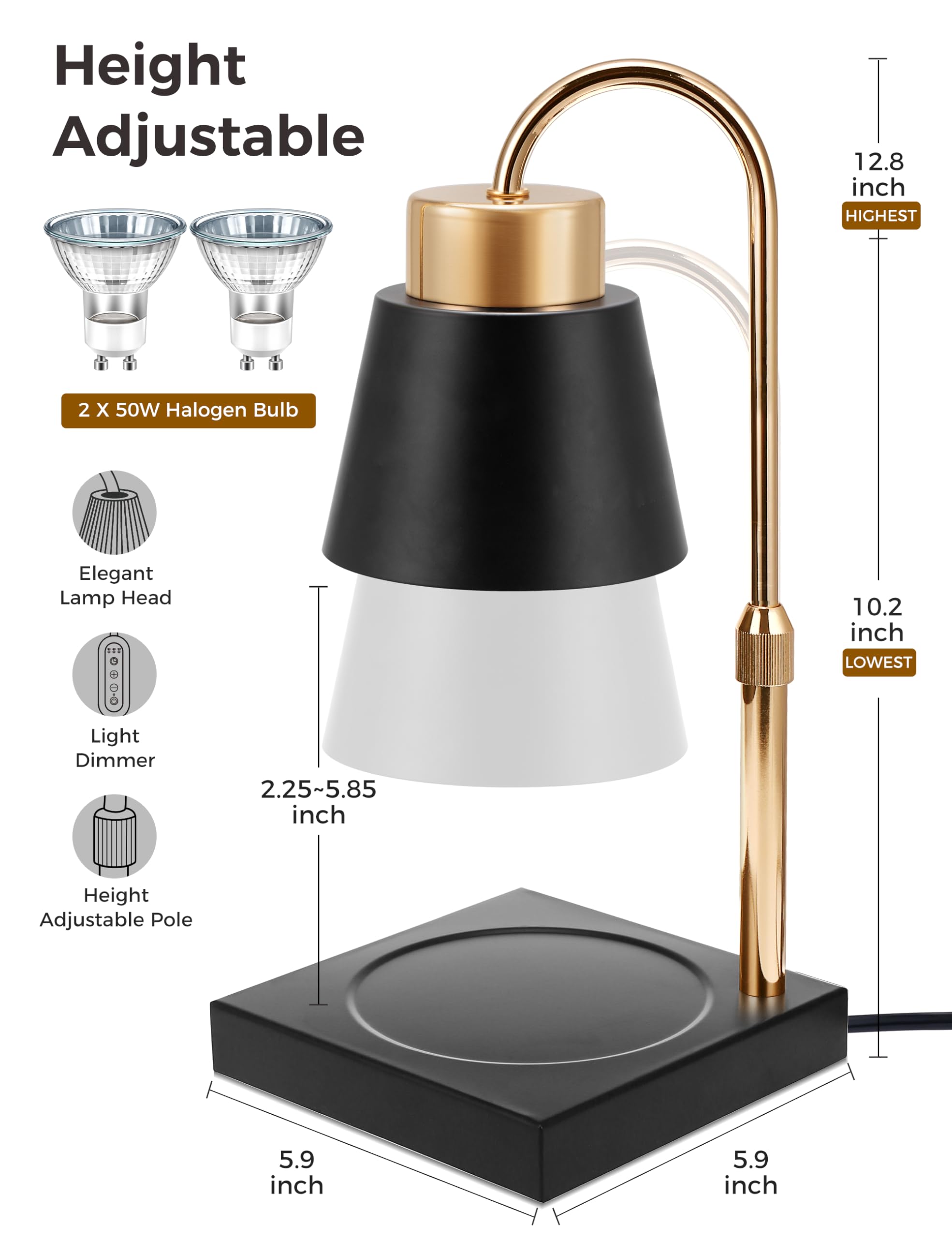 LOHAS-LED L podgrzewacz świec, lampa zapachowa, podgrzewacz wosku z timerem, ściemniana i regulowana wysokość, elektryczny podgrzewacz świec, lampa do sypialni, dekoracja, joga, z 2 żarówkami