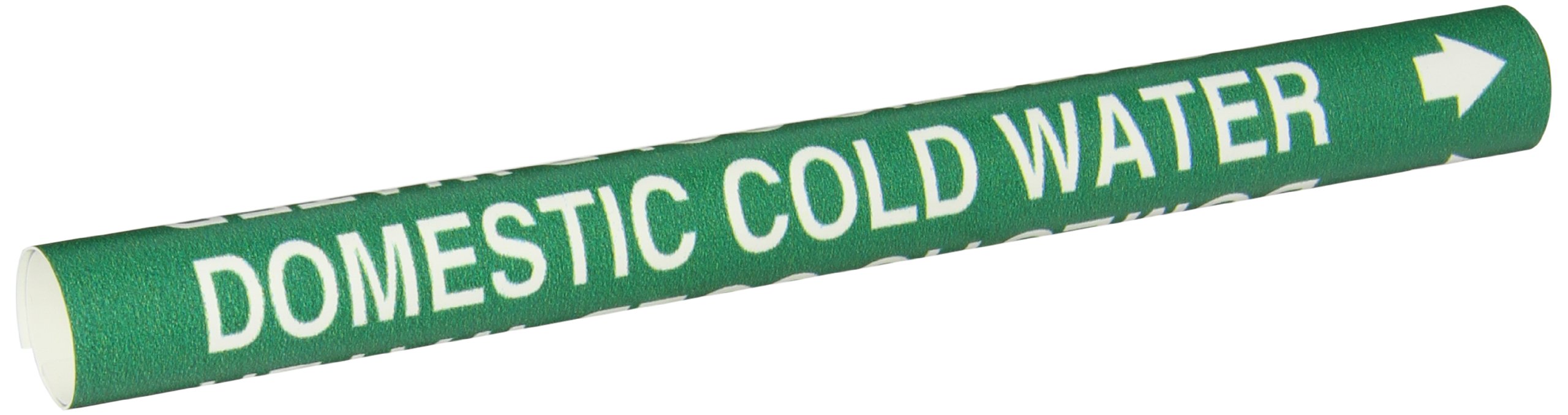 Brady 4048-A Snap-On 3/4" - 1-3/8" Outside Pipe Diameter B-915 Coiled Printed Plastic Sheet White On Green Color Pipe Marker Legend "Domestic Cold
