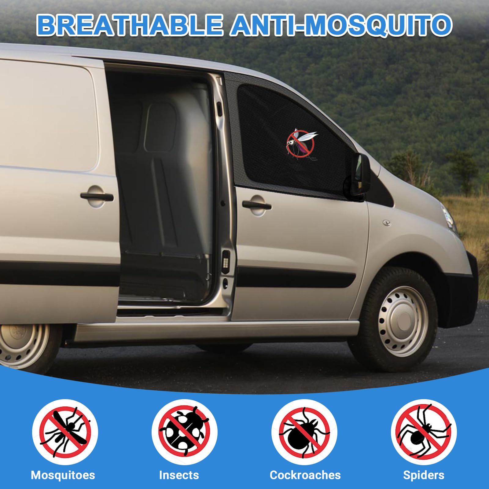 Calandre de Protection Insectes Remplacement pour Citroen Jumpy/Peugeot Expert/Toyota Proace/F-iat Scudo1994-2025, Moustiquaires Nets Respirants pour Fenêtre Latérale avec Chiffon confidentialité