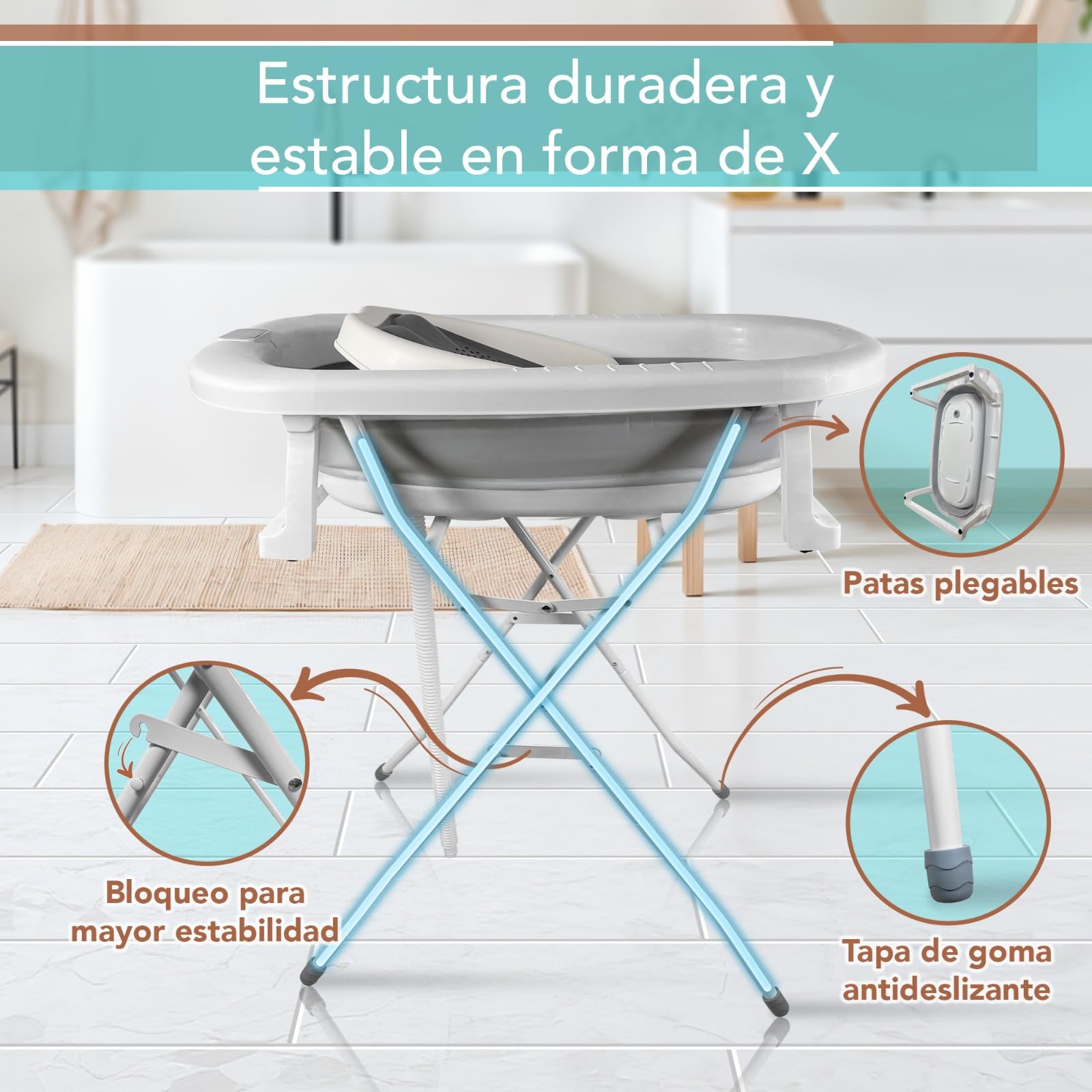 Bañera Bebe con Patas. Bañera Plegable Bebé con Silla Baño portatil Bañeras para Bebes Plegables con Soporte Metalico Antideslizante Tubo de Desagüe y Aclarador para Bebe