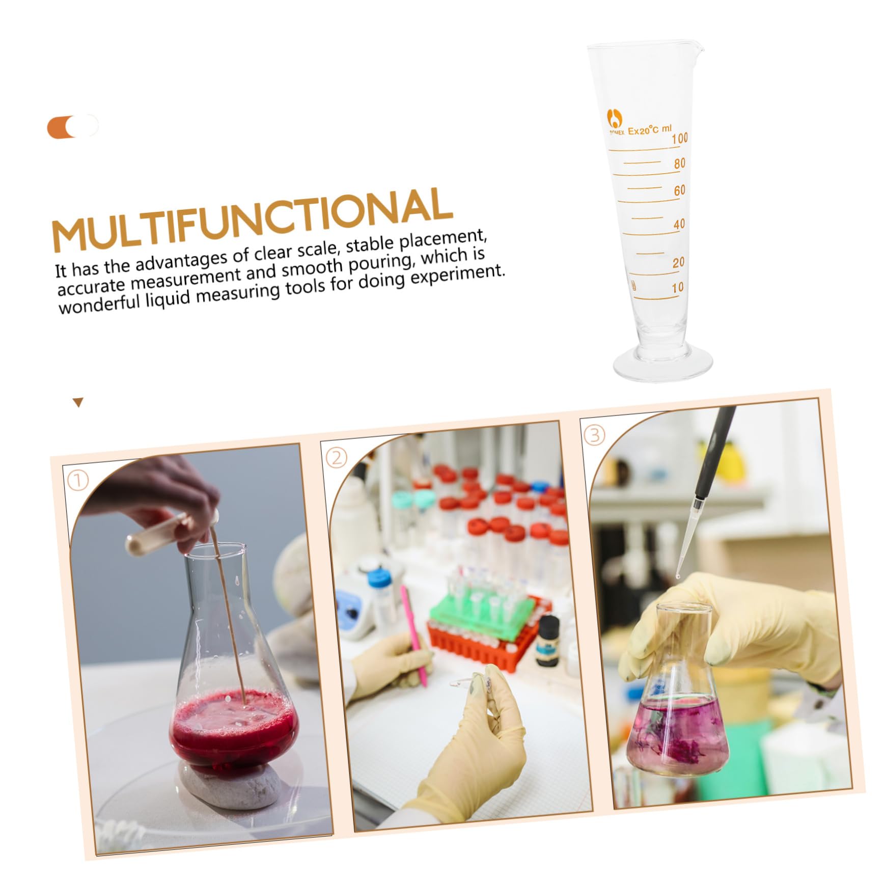 TOPBATHY 100 ml Labor-Messbecher, Mixbecher, Dosierhilfe mit Ausgießer, breiter Öffnung, konischer Glasbecher, Flüssigkeitsspender, Messzylinder, Experimentierwerkzeug für Schule, Wissenschaft