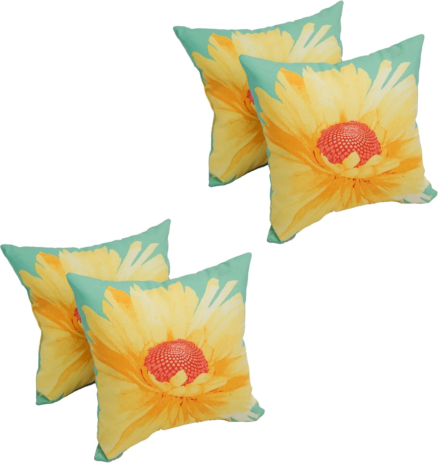 Blazing Needles Outdoor Square Throw Pillow, 17", Daisy Teal 4 Count