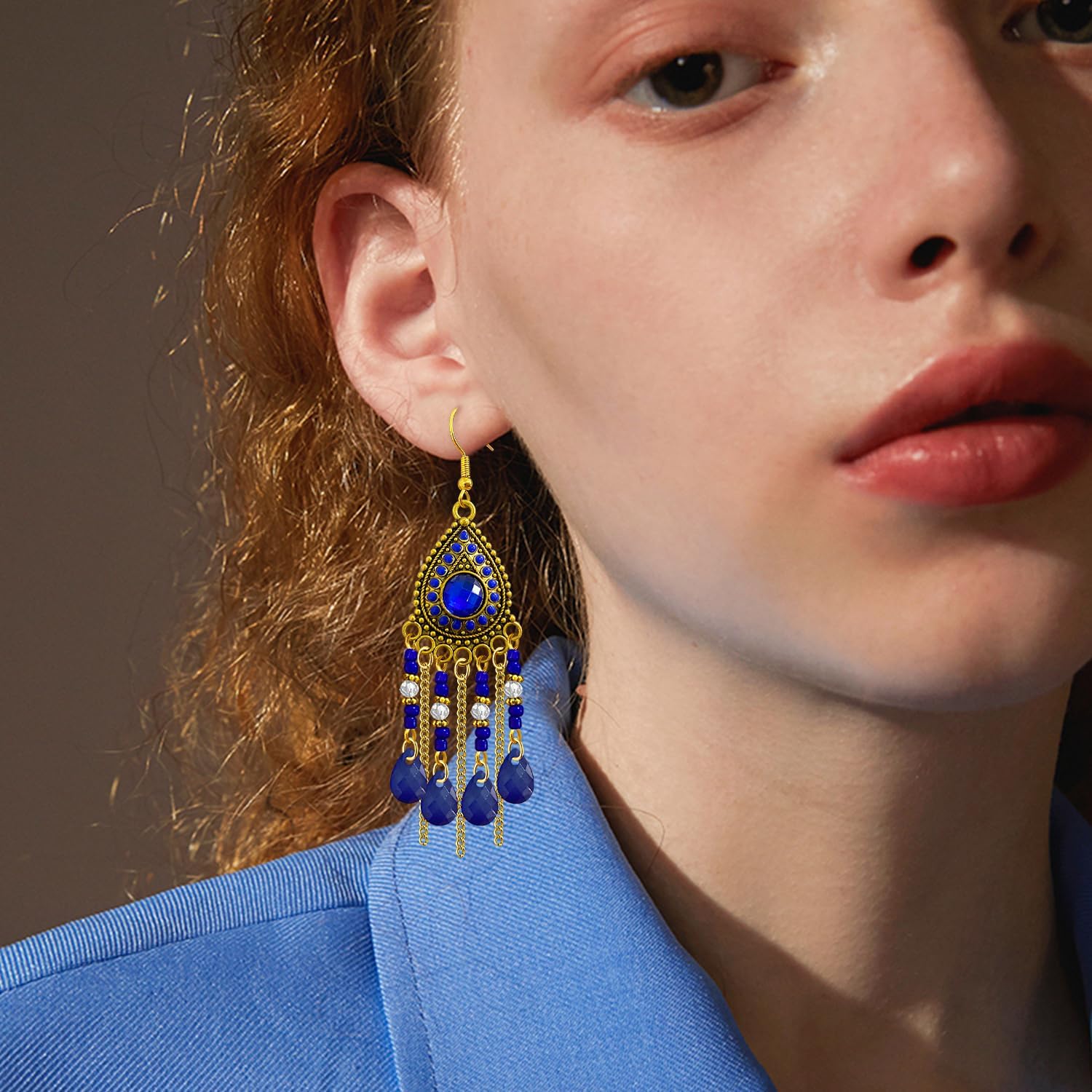 Bohemian Dainty Vintage Gold Crystal Teardrop Chandelier Lightweight Dangle Drop Earrings Retro Alloy Chain Fringe Hook Earrings For Women Jewelry Gifts - Image 2